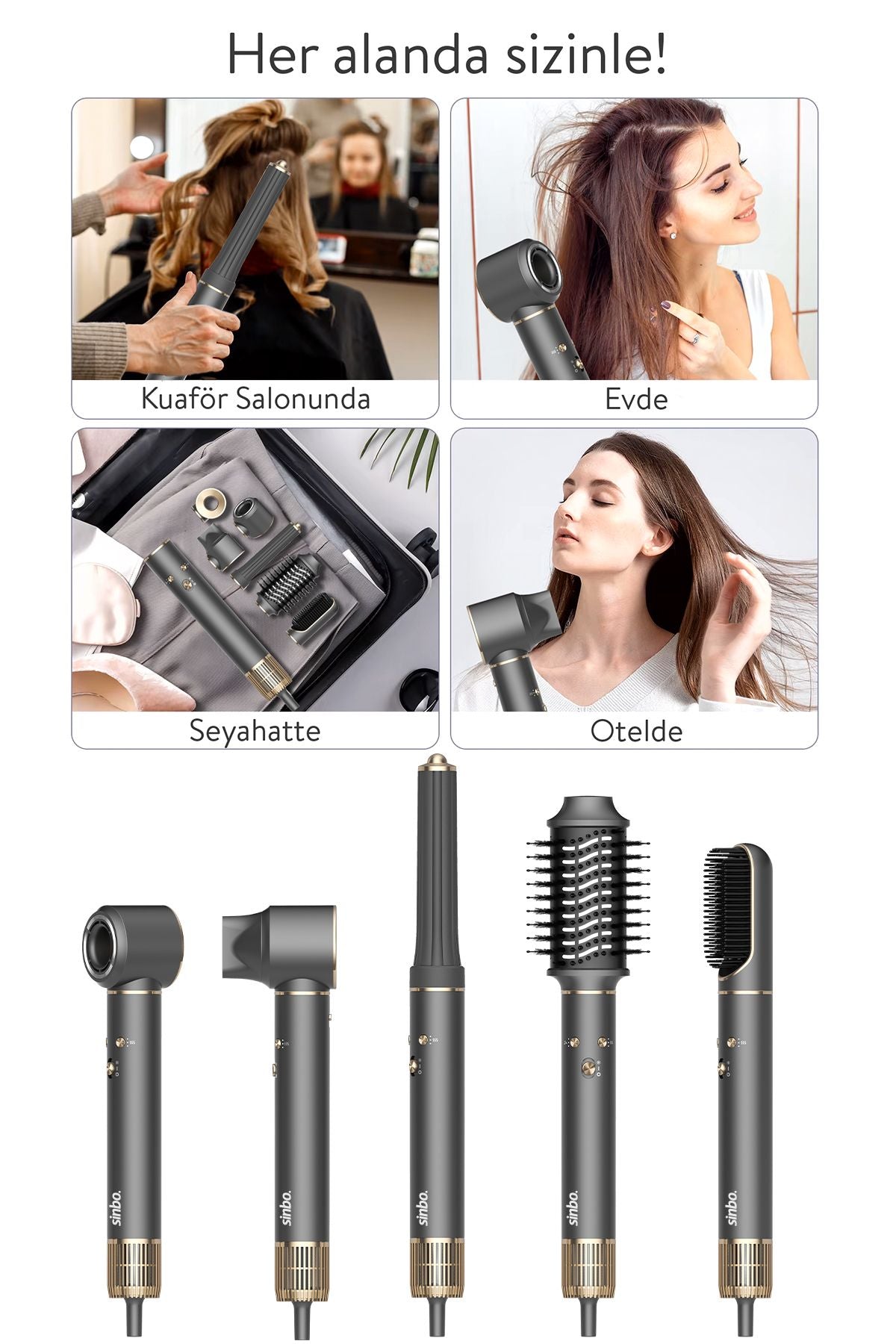 Sinbo Pro Airwrap Compact Uzun Multi-Styler Hava Üfleme inBldc Saç Şekillendirici -Graphite Gray - Görsel 4
