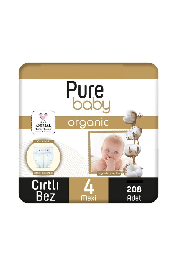 Pure Baby Organik Pamuklu 4 Numara Maxi 208'li Bebek Bezi
