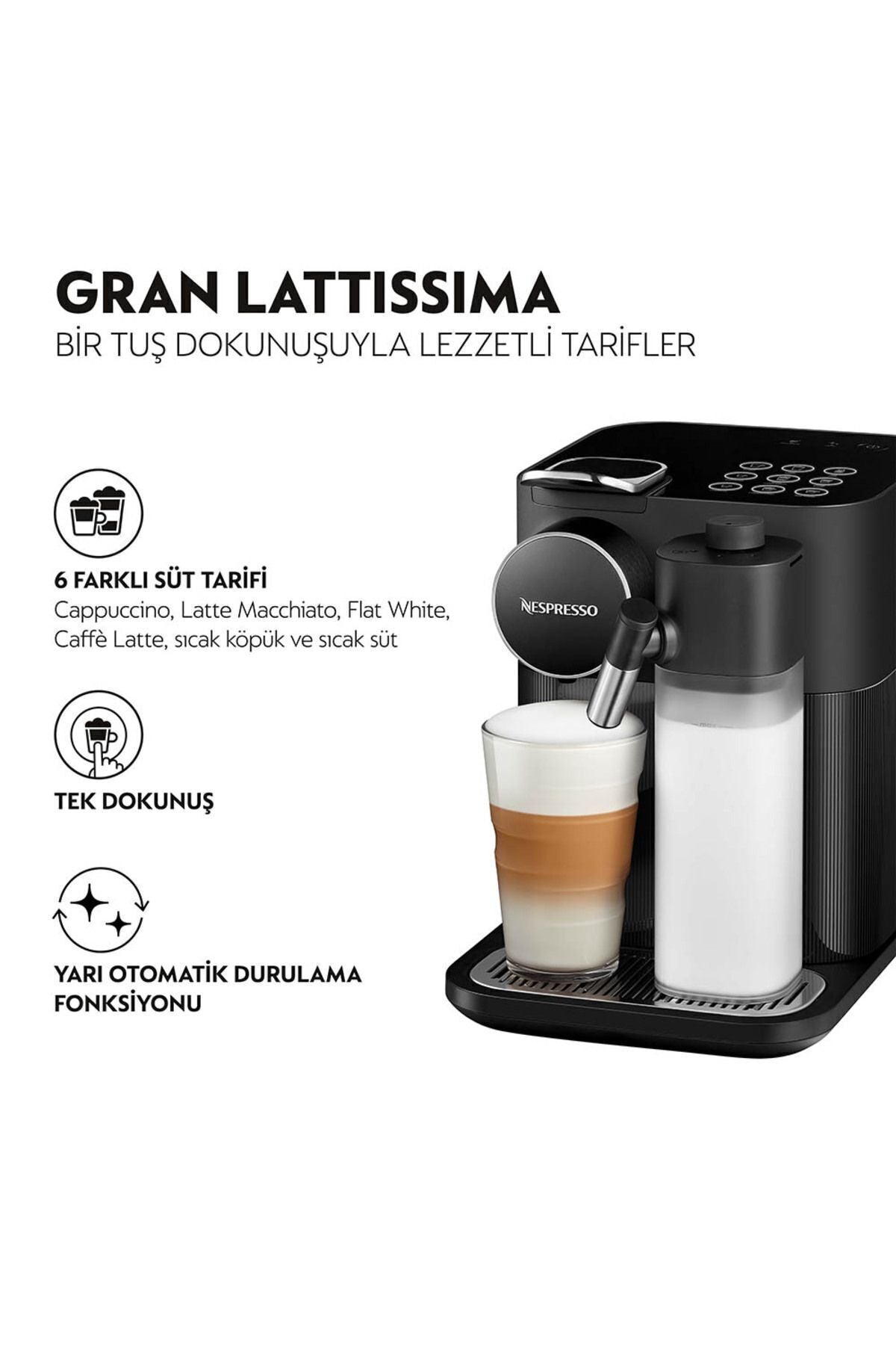 Nespresso FGran Latissima Süt Çözümlü Kahve Makinesi, Siyah