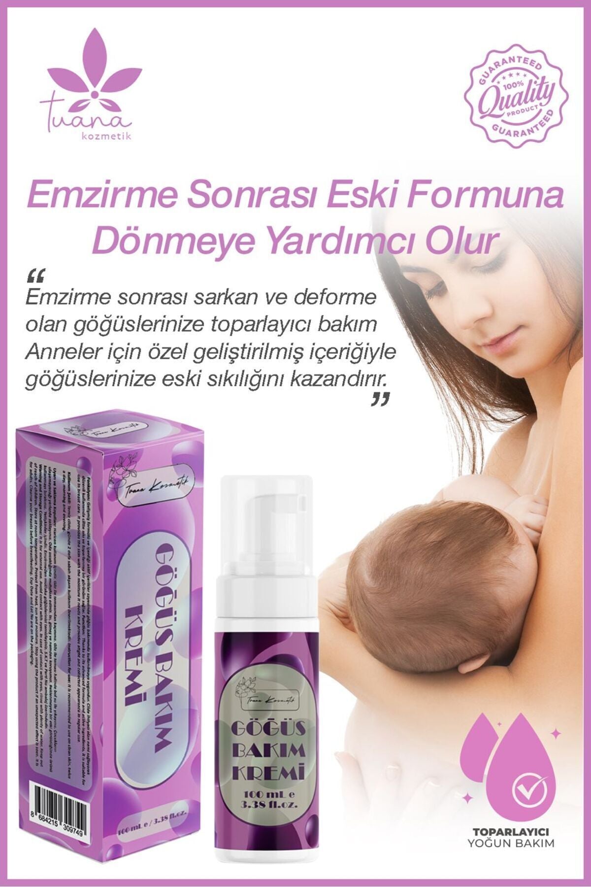 Tuana Kozmetik Göğüs Ve Kalça Dikleştirici & Dolgunlaştırıcı , Büyütücü, Sıkılaştırıcı Göğüs Bakım Kremi ml