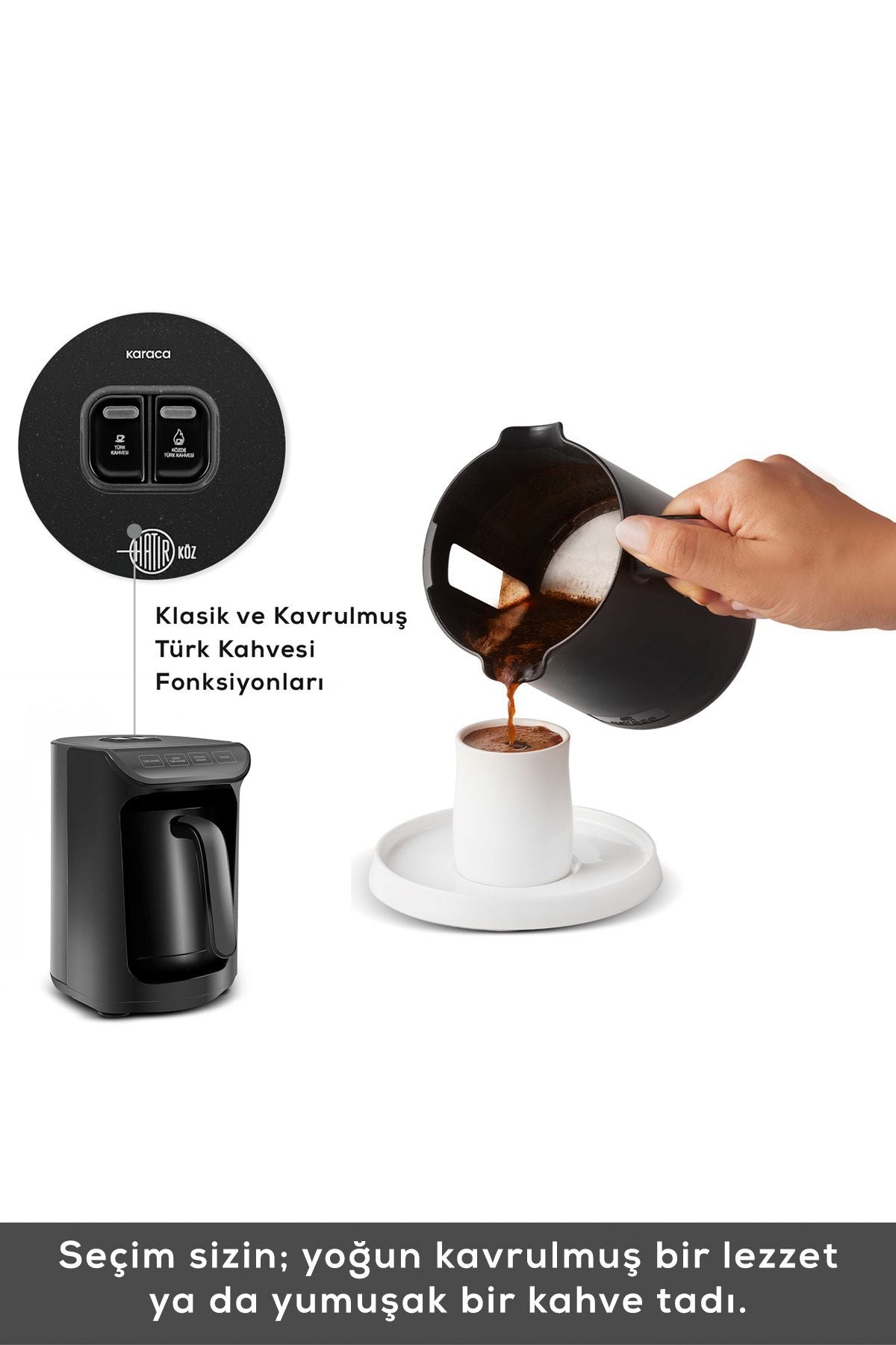 Karaca Hatır Közde Türkahvesi ve Türkahve Makinesi Shiny Black Fincan Kapasiteli Bol Köpüklü - Görsel 6