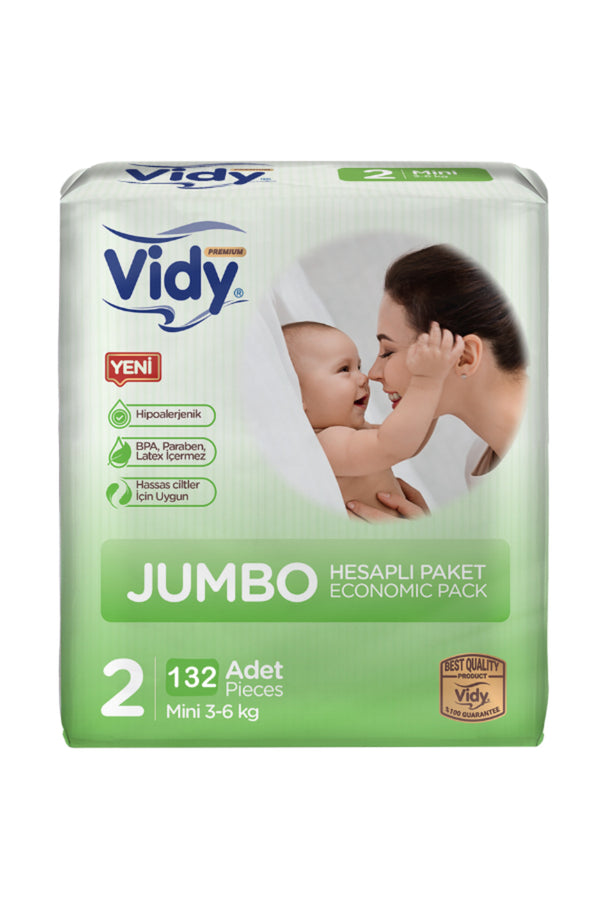 Vidy Bebek Bezi 2 Numara Mini Premium 132 Adet 66x2 Paket Ekonomik/3-6 Kg/sızdırmaz Emici Hipoalerjenik