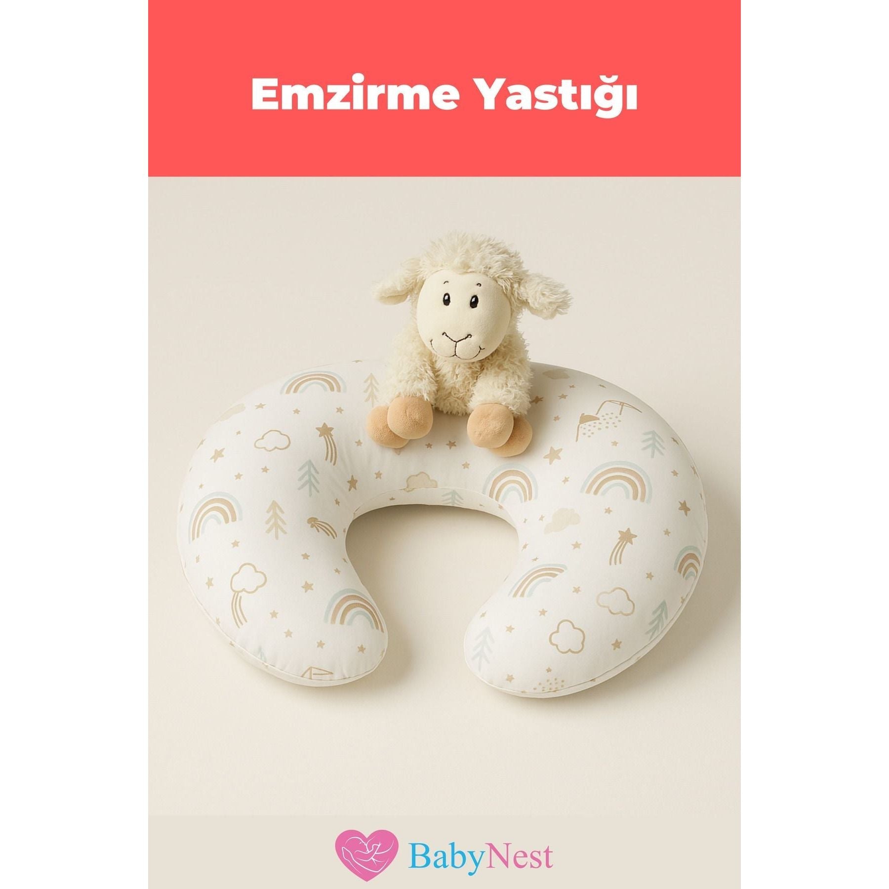 Babynest Emzirme Yastığı ve Destek Minderi Gökkuşağı Bej