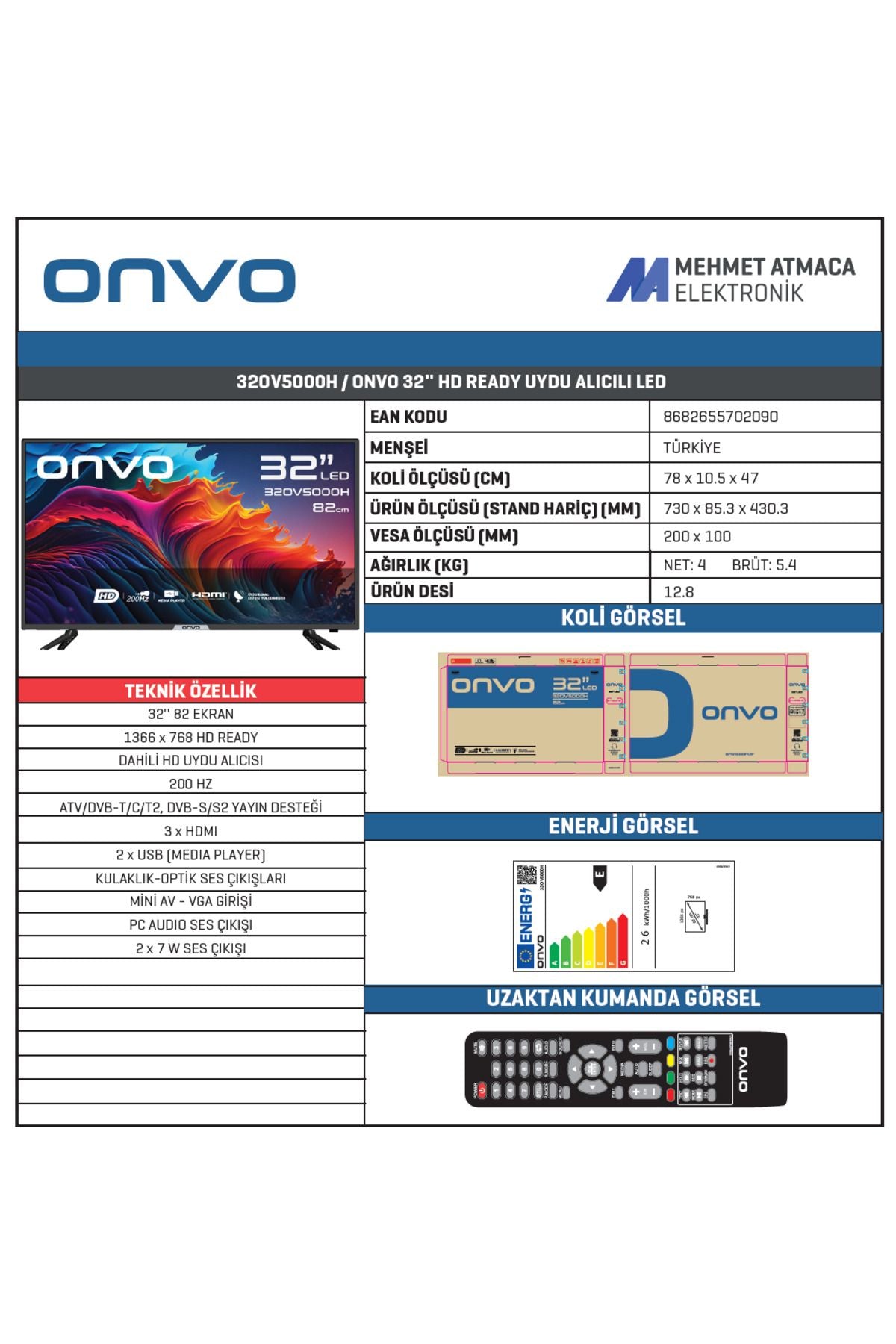 ONVOVH " Ekran Uydu Alıcılı HD LED TV - Görsel 2