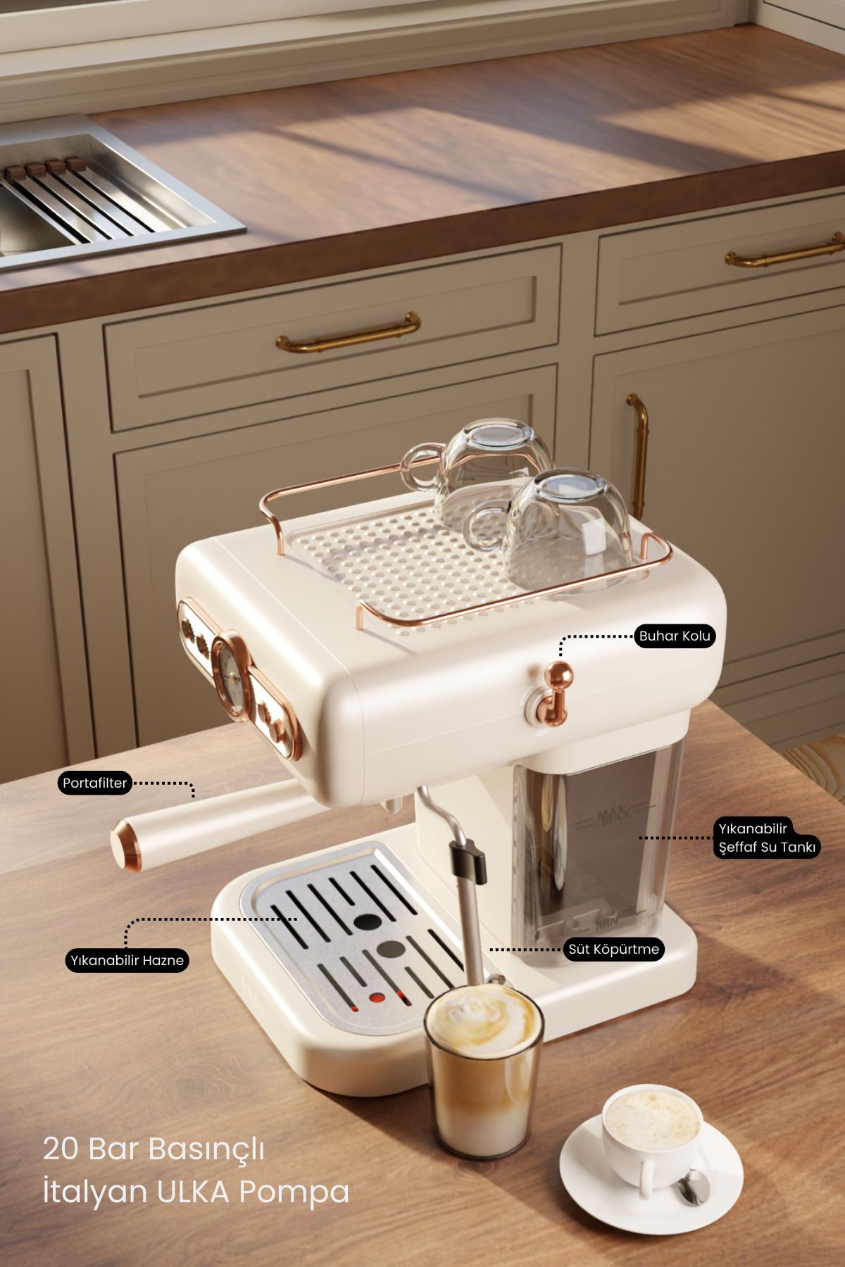 Fressi Espresso Latte Cappuccino Kahve Makinesi Süt Köpürtücülü bar Basınçlı lt Em-Ristretto - Görsel 4