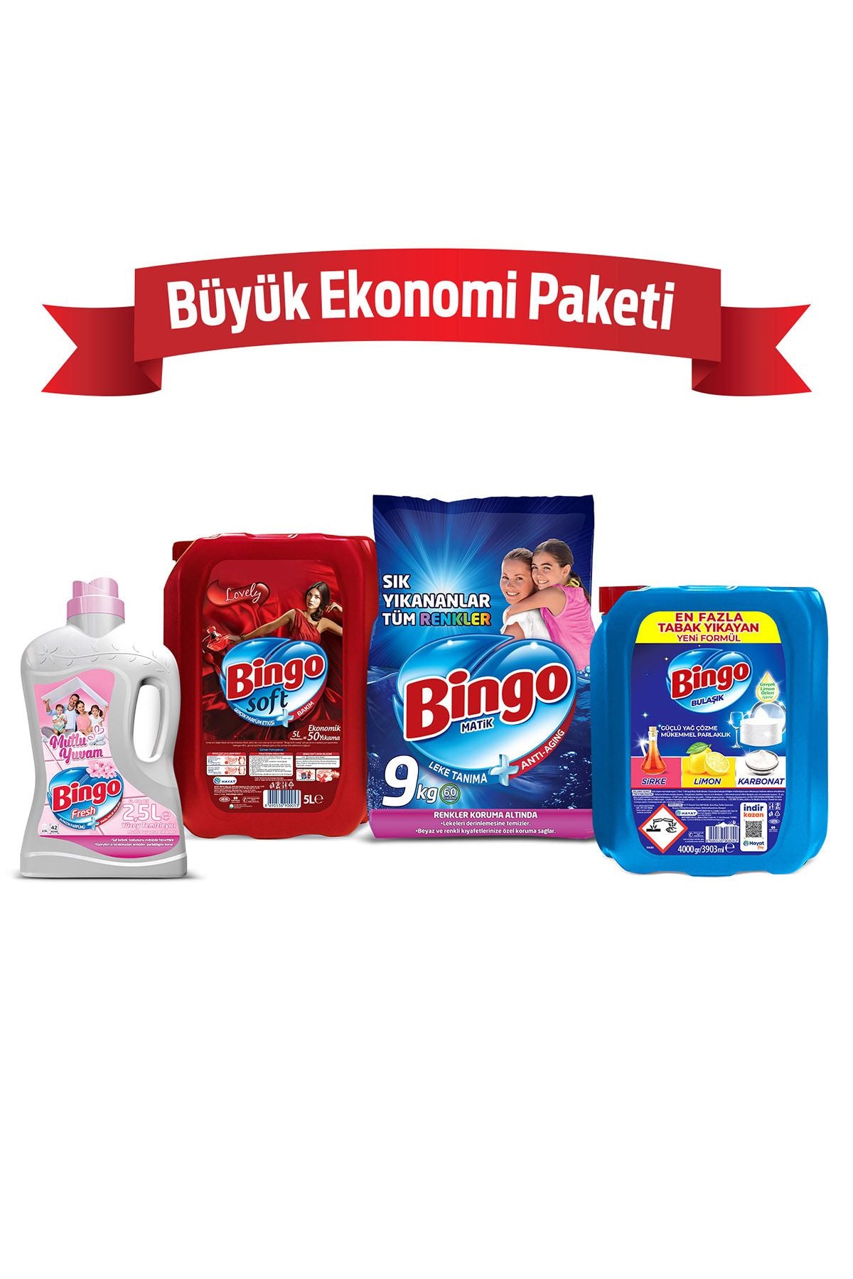 Bingo "büyük Ekonomi Paketi ; Kg Toz Çamaşır Deterjanı Sık Yıkananlar Çamaşır Yumuşatıcısı Lovely
