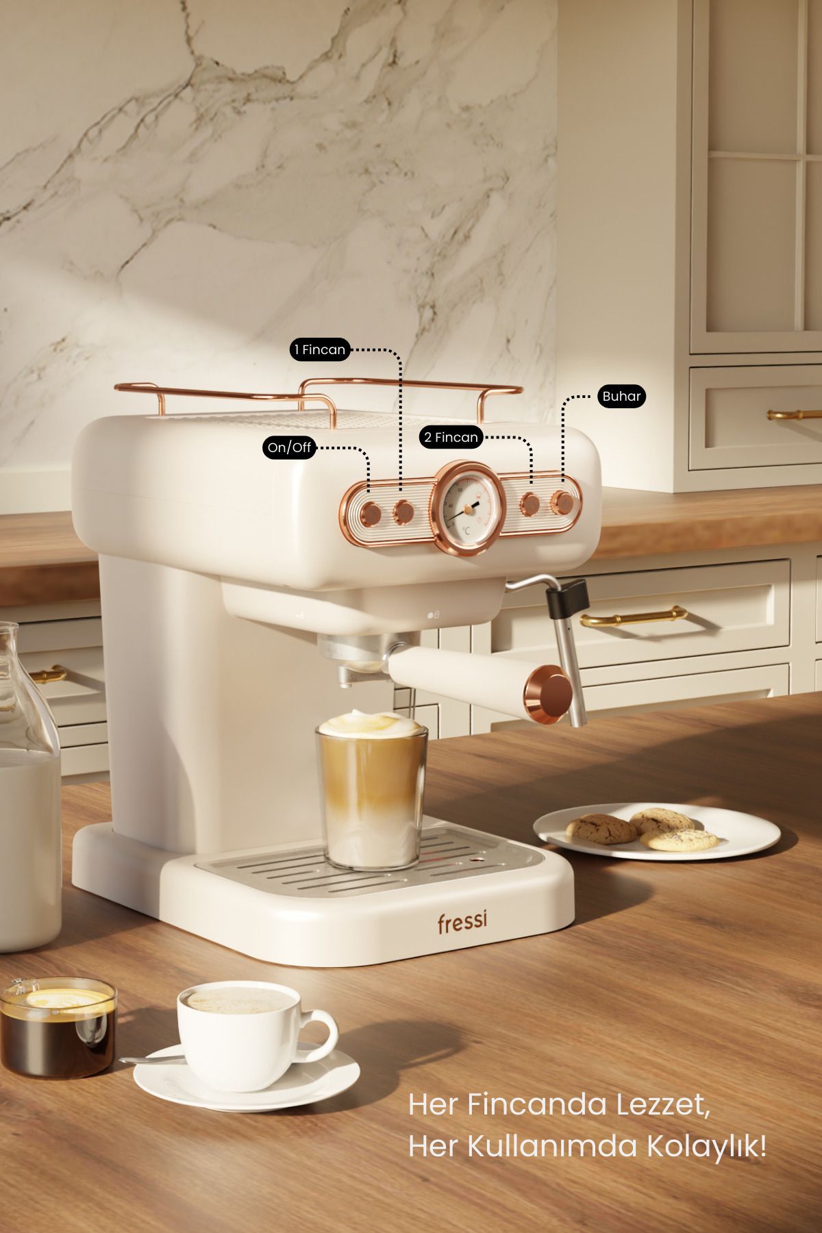 Fressi Espresso Latte Cappuccino Kahve Makinesi Süt Köpürtücülü bar Basınçlı lt Em-Ristretto - Görsel 3
