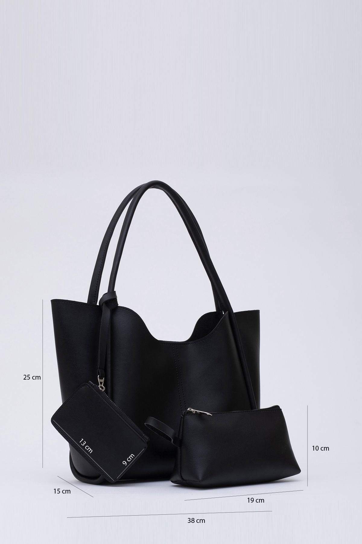 Shaka Siyah Shk108 Çıtçıtlı Suni Deri Cüzdanlı Makyaj Çantalı Kadın El ve Omuz Çantası U:25 E:38 G:15 cm - 2