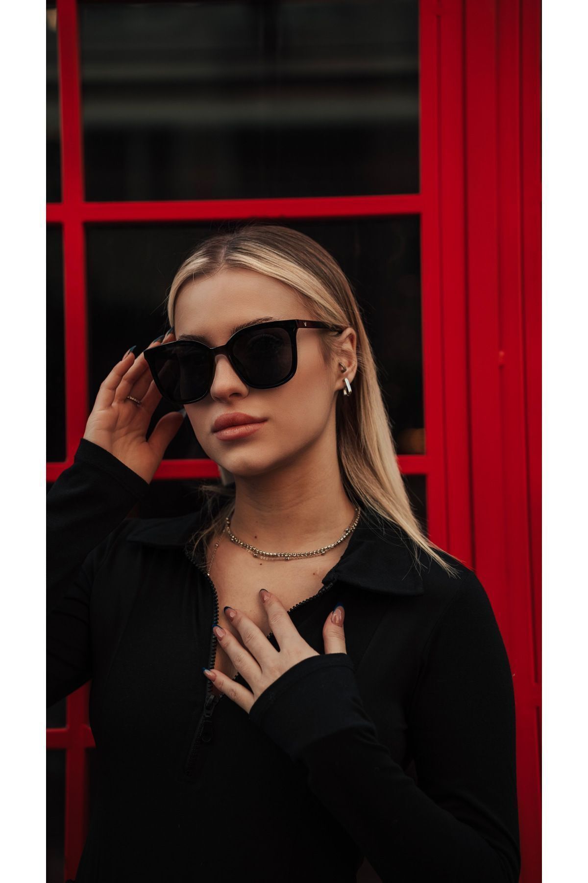 Angel Eyes Kadın Güneş Gözlüğü Selin Geometrik Siyah Çerçeve Siyah Cam
