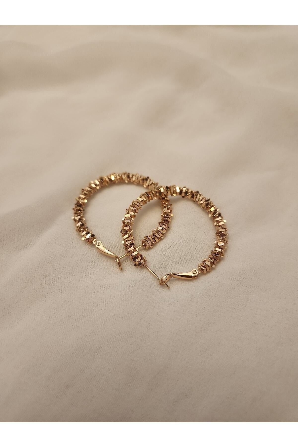 MRK Model Halka Tırtıklı Gold Küpe - Altın 3