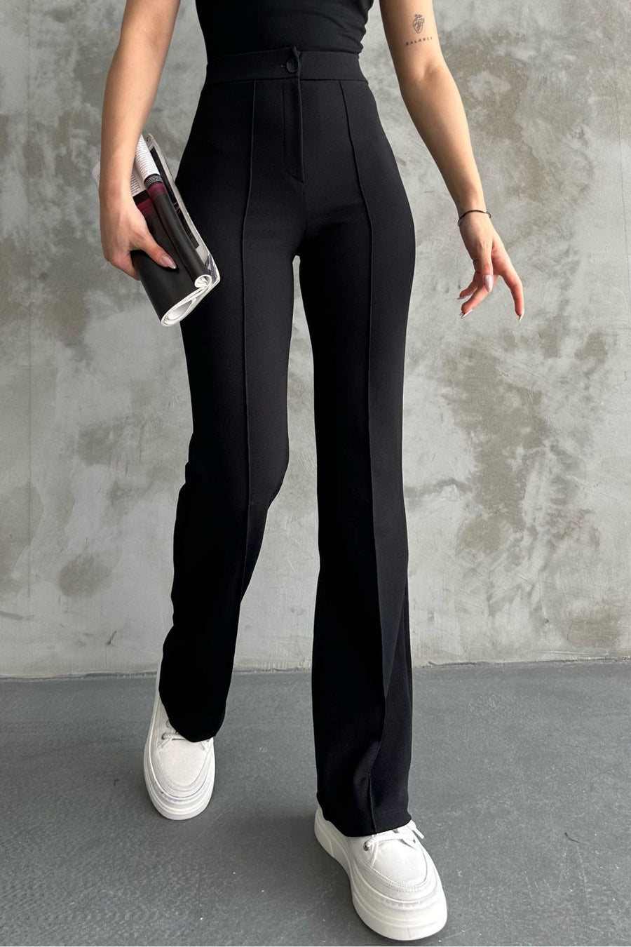 macharel jeans Kadın Siyah Yüksek Bel Toparlayıcı Ispanyol Paça Palazzo Pantolon - Kahve