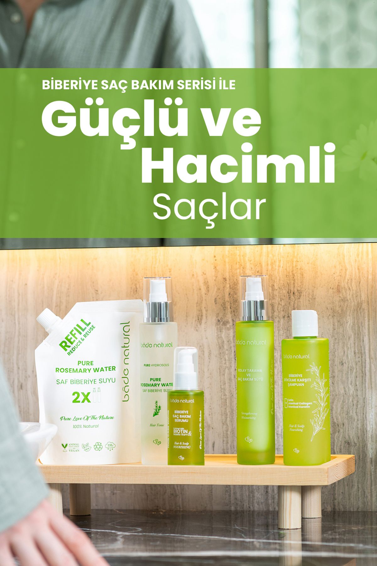 Bade Natural Biberiye Suyu Dökülme Karşıtı ve Saç Uzamasını Destekleyici Saç Toniği %Doğal ve Saf ml