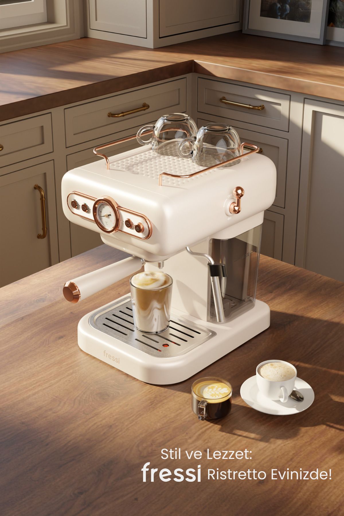Fressi Espresso Latte Cappuccino Kahve Makinesi Süt Köpürtücülü bar Basınçlı lt Em-Ristretto - Görsel 2