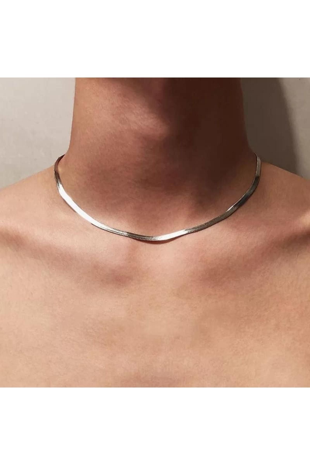 ESJ Paslanmaz Çelik Italyan Ezme Zincir Unisex Kolye Silver 4 Mm 40 5 Cm