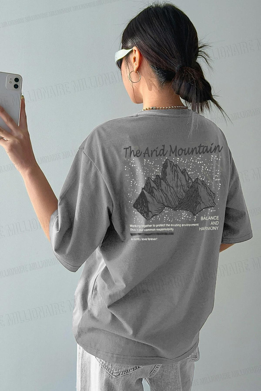 Teenage Millionaire Arid Mountain Gri Oversize Salas Boyfriend Kadın T-shirt - Gri