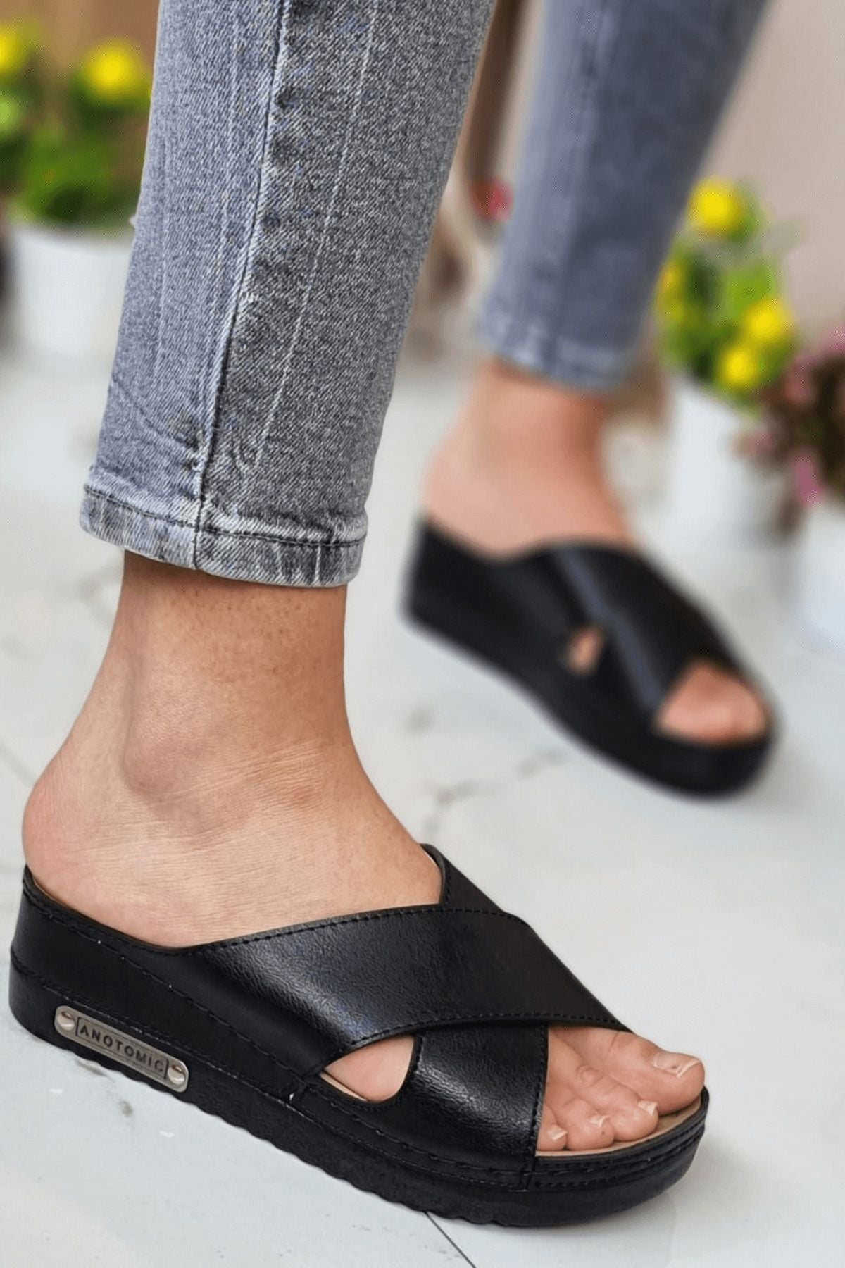 neon shoes Lina Kadın Anatomik Ortopedikonfor Modeli Terlik Hafif Şık Topuklu Günlük Dışarı Ev Içi Terliği