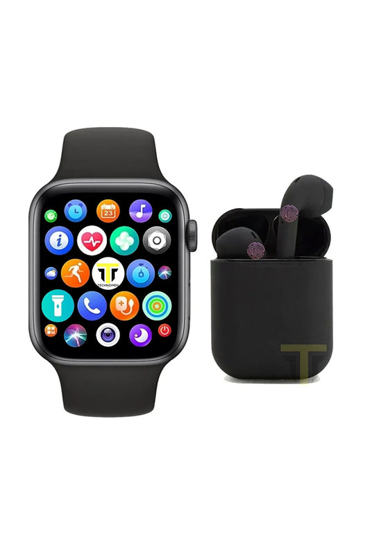 TECHNOMEN Akıllı Saat Plus Kablosuz Kulaklık Ikili Siyah Set