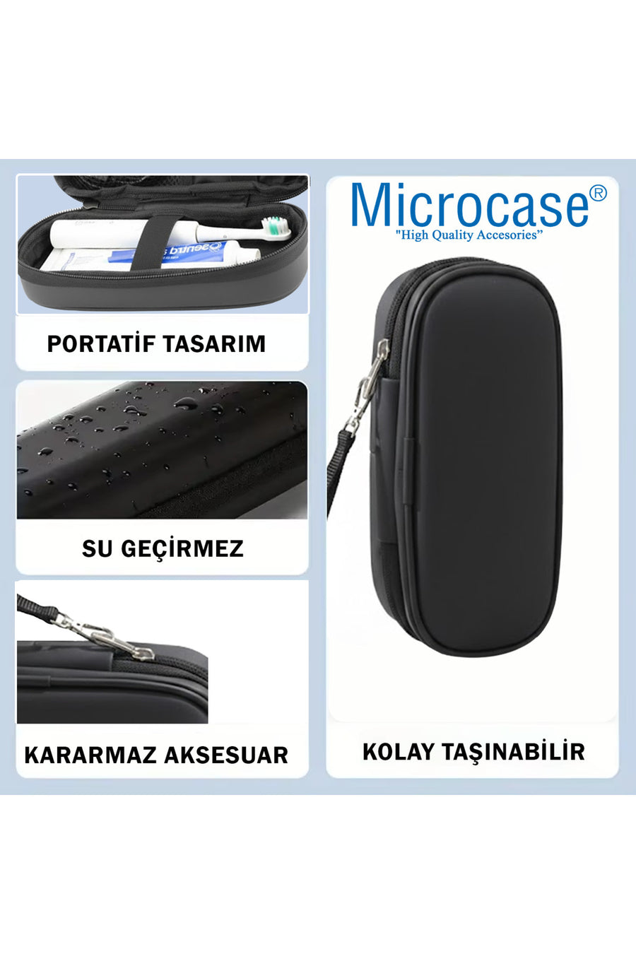 Microcase Şarjlı Diş Fırçaları için Askılıklı Seyahat Saklama Çantası Koruma Kabı Kutusu AL5434