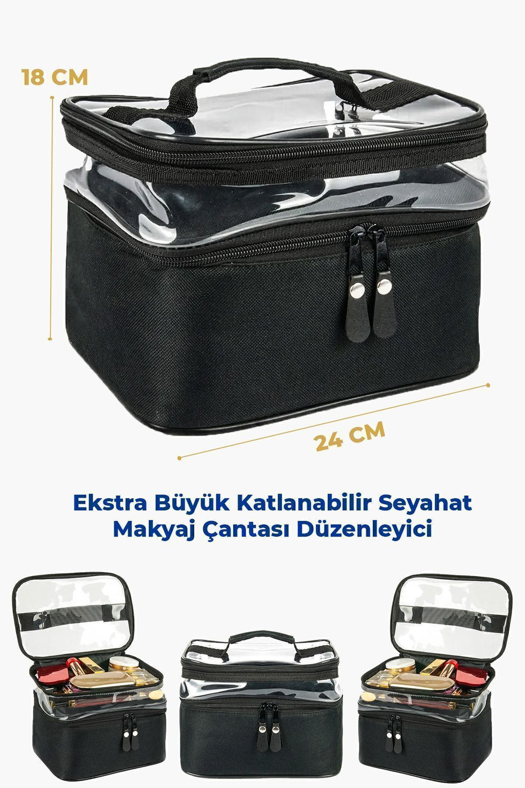 Ankaflex Kadın Makyaj Çantası Iki Geniş Bölmeli Askılı Katlanabilir Bakım Seyahat Organizer Makyaj Çantası - Görsel 4