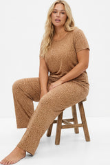 Siyah İnci Kırmızı Curve Büyük Beden Battal Boy Kısa Kollu Pamuklu Pijama Takımı - Siyah