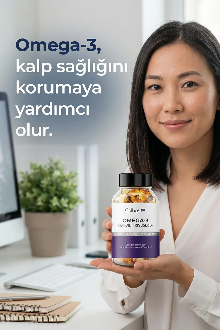Collagen Forte Platinum Omega-3 Premium Fish Oil 90 Softgel X 1000mg, Balık Yağı, Hidrolize Kolajen & C Vitamini