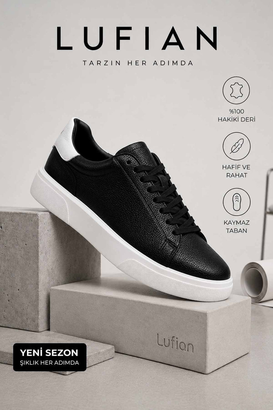 Lufian Tommy Erkek Sneaker Ayakkabı Siyah - Siyah-Beyaz