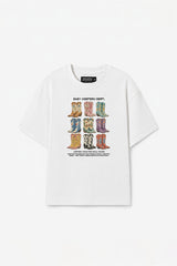 Eazy Co EAZY Unisex Oversize Tişört %100 Pamuk Beyaz Western Dept. Cowboy Baskılı T-Shirt - Beyaz