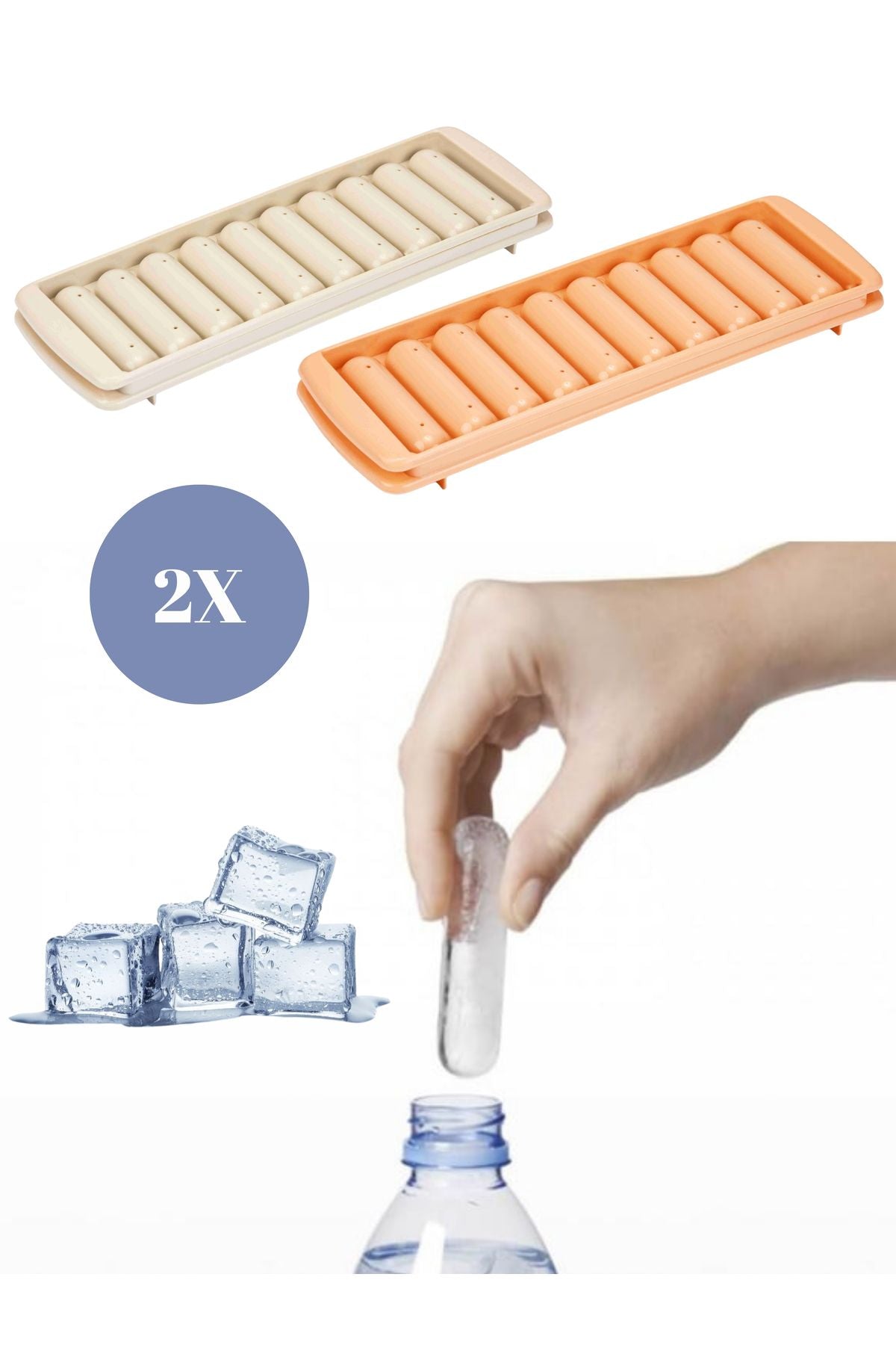 Mapple Home 2'li Hazneli Silindir Çubuk Buzluk Kilitli Şişe Buzluk Kabı
