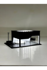 Butik 1/64 Ölçekli Siyah Renk Ledli Showroom Tasarımlı Diorama Araç Sergileme Garajı 3D Baskı
