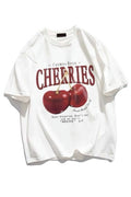 Genel Markalar Red Cherries Baskılı Oversize Unisex Tshirt - Beyaz