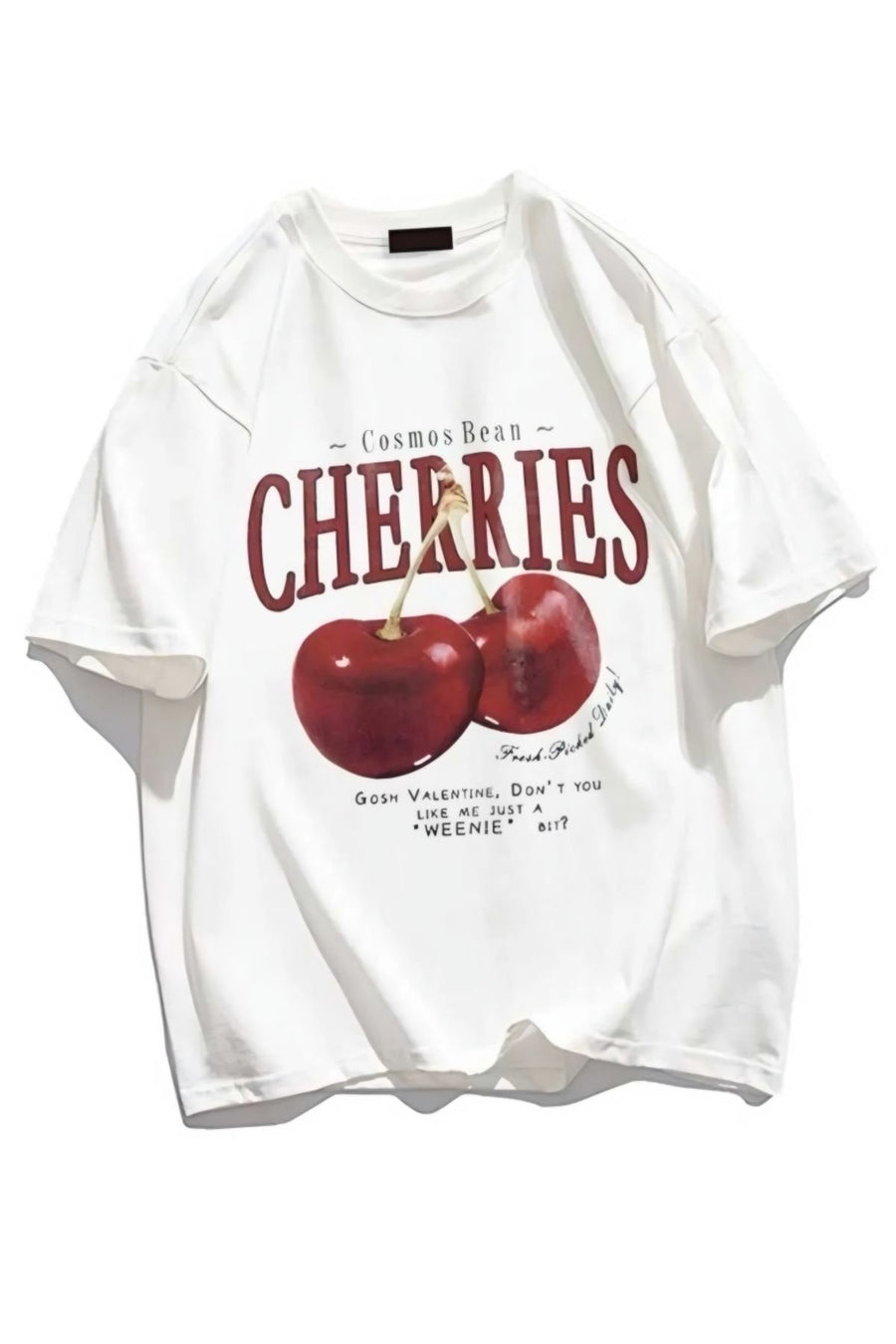 Genel Markalar Red Cherries Baskılı Oversize Unisex Tshirt - Beyaz
