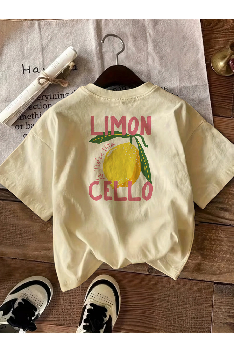 caddekombin Kadın Çift Taraf Limoncello Baskılı Bej T-shirt - Bej