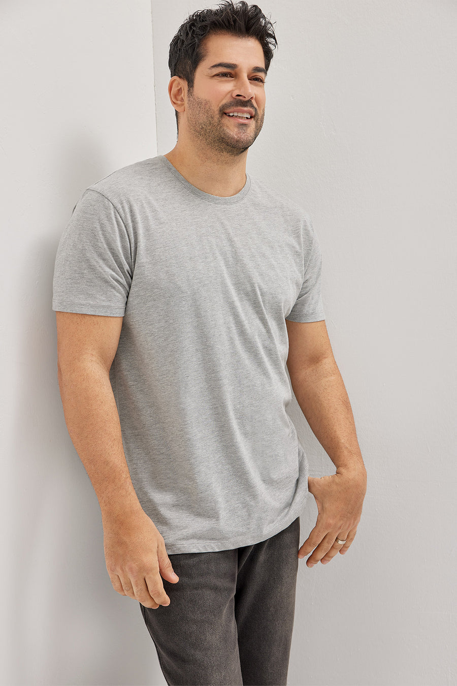 AC&Co / Altınyıldız Classics Erkek/unisex Beyaz %100 Pamuk Slim Fit Dar Kesim Bisiklet Yaka Basic Tişört - Gri