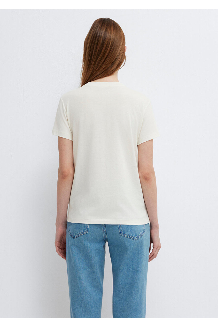 Mavi Baskılı Ekru Tişört Semi Slim Fit / Yarı Dar Kesim 1614251-80194