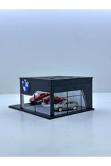 Butik 3D Baskı 1/64 Ölçekli BMW Showroom Tasarımlı Siyah Diorama Araç Sergileme Garajı