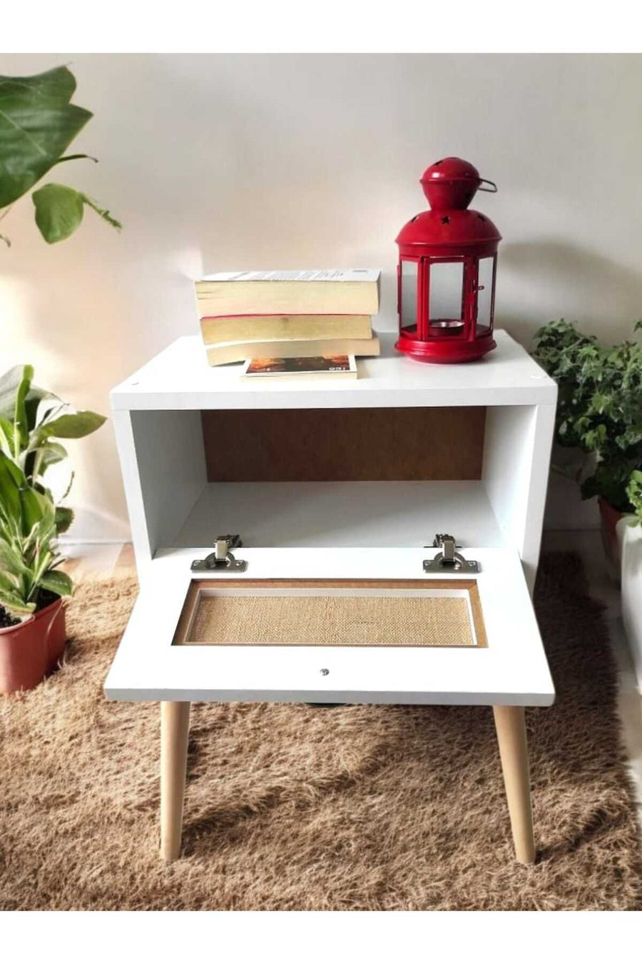 MBK AHŞAP Yatak Başucu Komodin Retro Komodin Modeli Kapaklı Komidin Kapaklı Mat Beyaz - Görsel 2