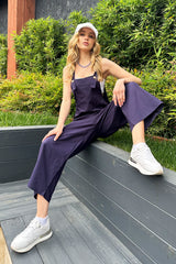 Trend Alaçatı Stili Haki Önü Cepli Askılı Gabardin Bahçıvan Tulum ALC-X12186 - Krem