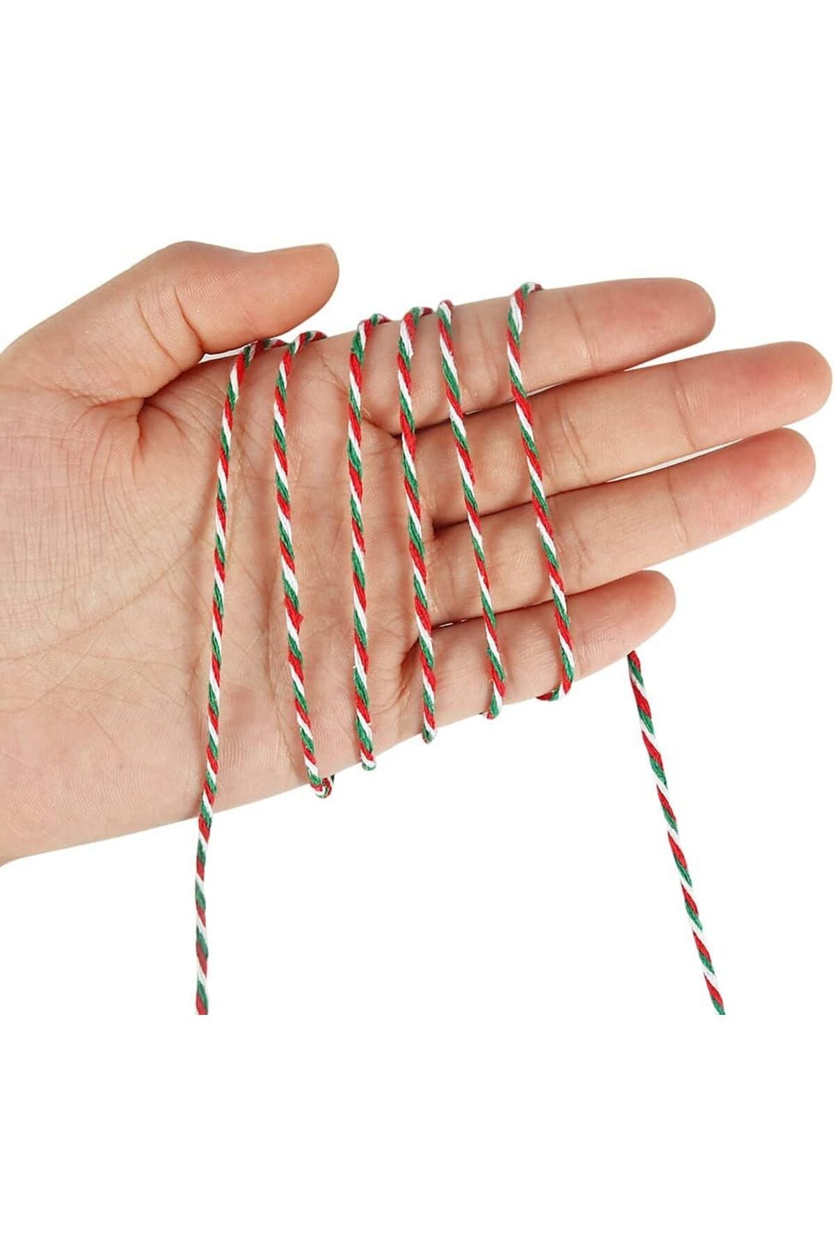 Dekals 10 Metre Kırmızı-Yeşil-Beyaz Bileklik İpi Hediye Süsleme İpi Marteniçka Paket İpi