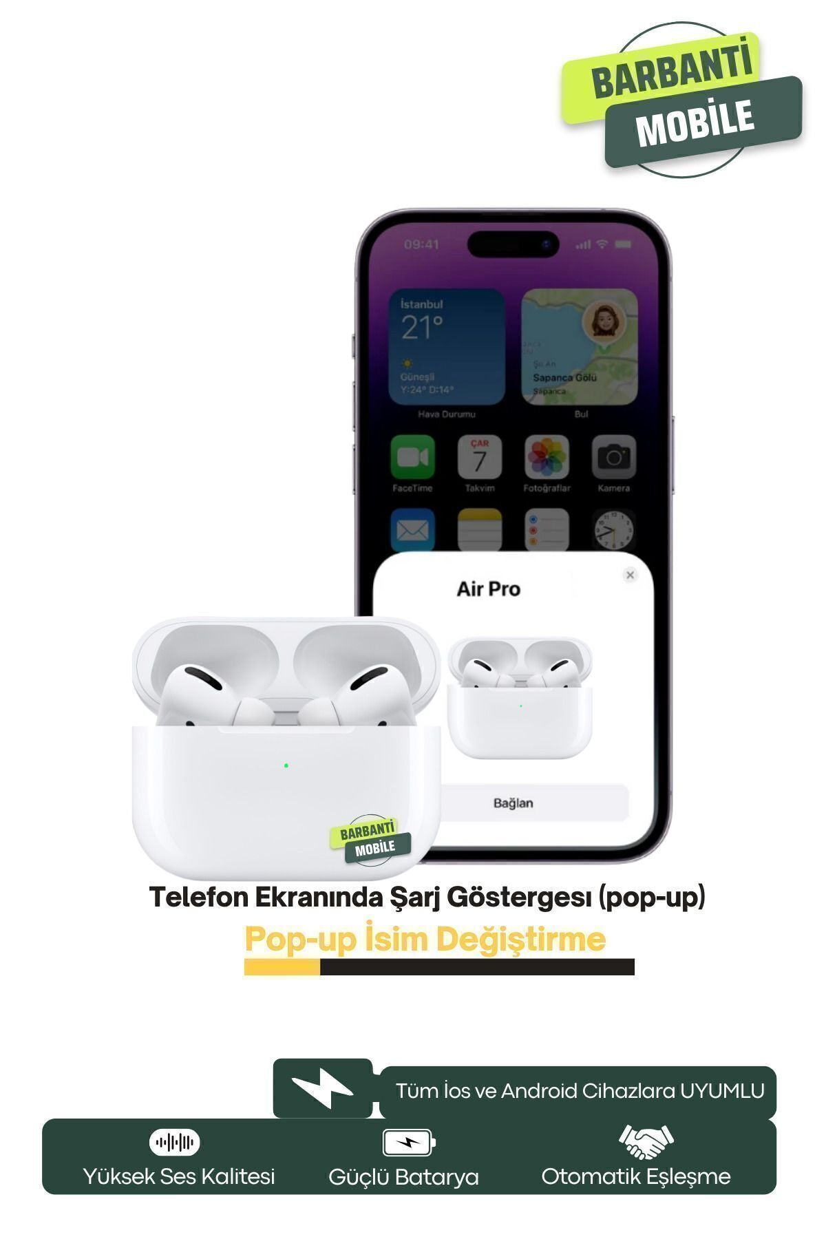 Barbanti Mobile Pro Ios Android Uyumlu Kablosuz Bluetooth Kulaklıkarışık Renkılıf Hediyeli - Görsel 6