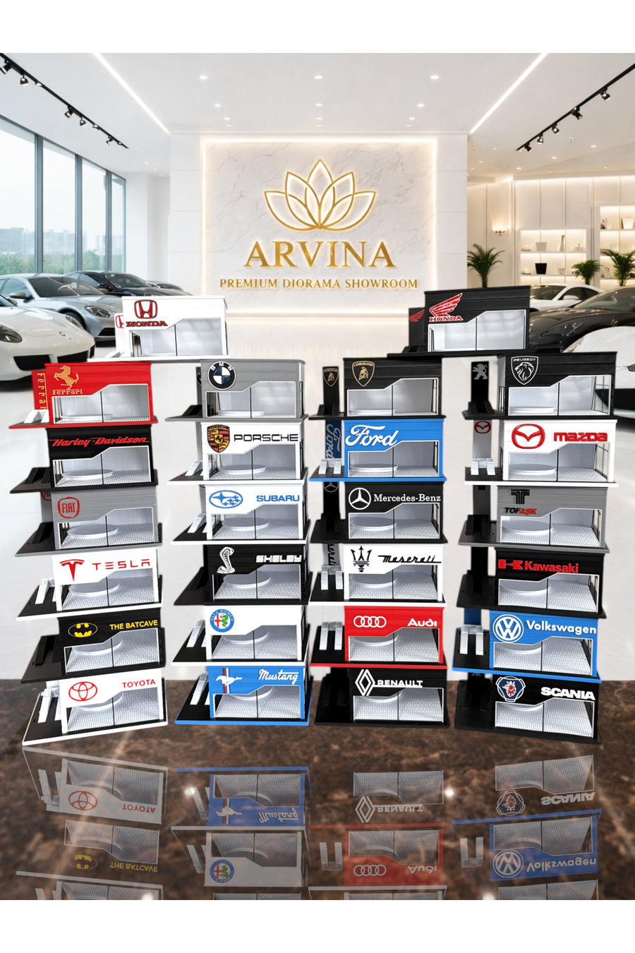 Arvina Atelier Kişiselleştirilebilir Showroom | Premium Koleksiyon | Parlak Logo | 1:64 (Araçlar Dahil Değildir)