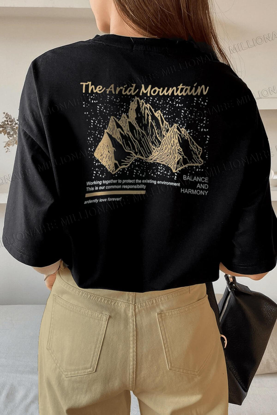 Teenage Millionaire Arid Mountain Gri Oversize Salas Boyfriend Kadın T-shirt - Siyah