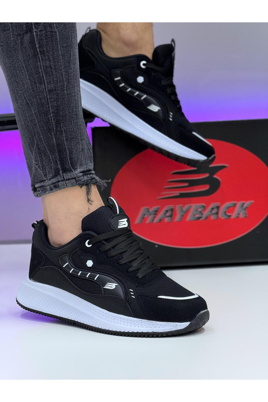 mayback Erkek Spor Günlük Yazlık Ortopedik Ayakkabı - Siyah-Beyaz