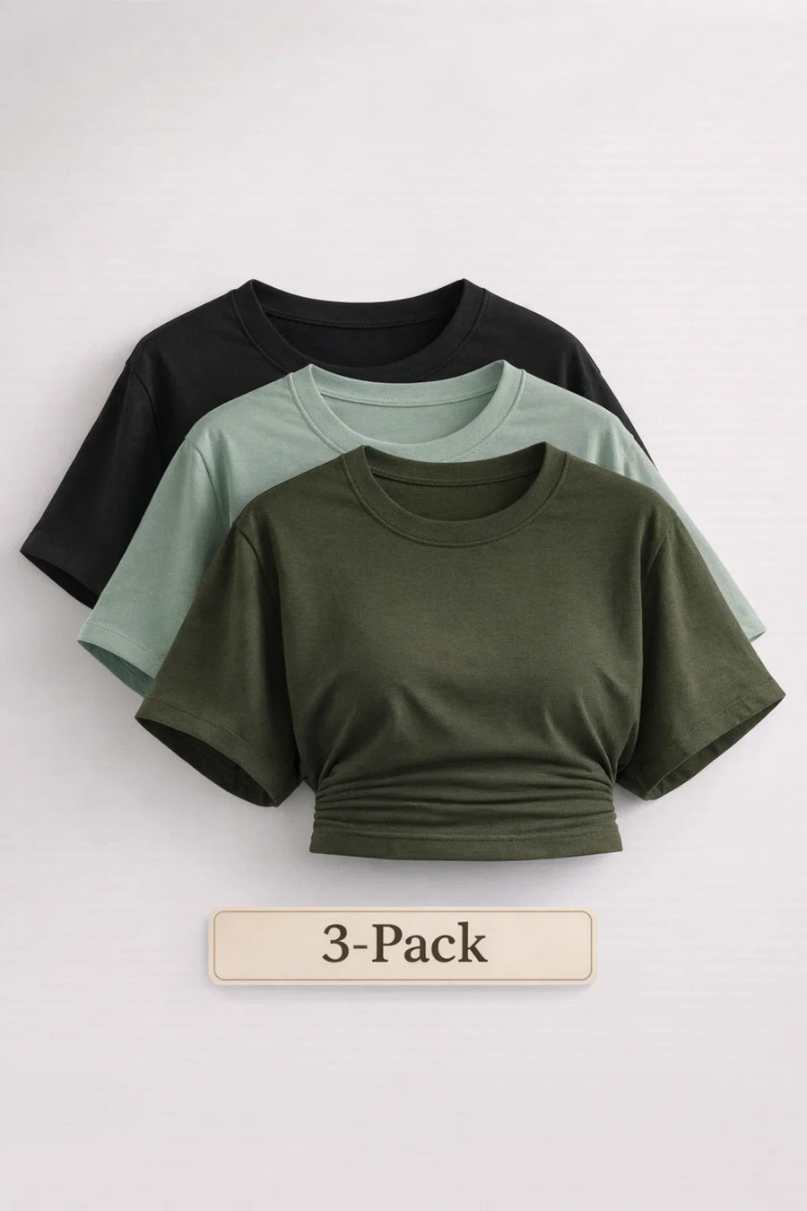 COMBİNE MİCHAİL Kadın Yarasa Kollu Basic Dar 3 Lü Crop Bluz - Cok