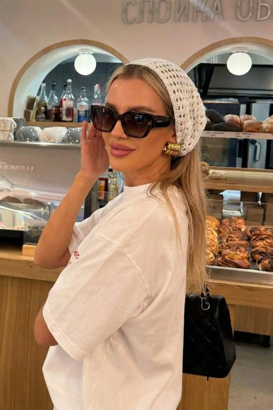 BAHELS Kadın Kahve File Model Bandana, Örgü Bandana