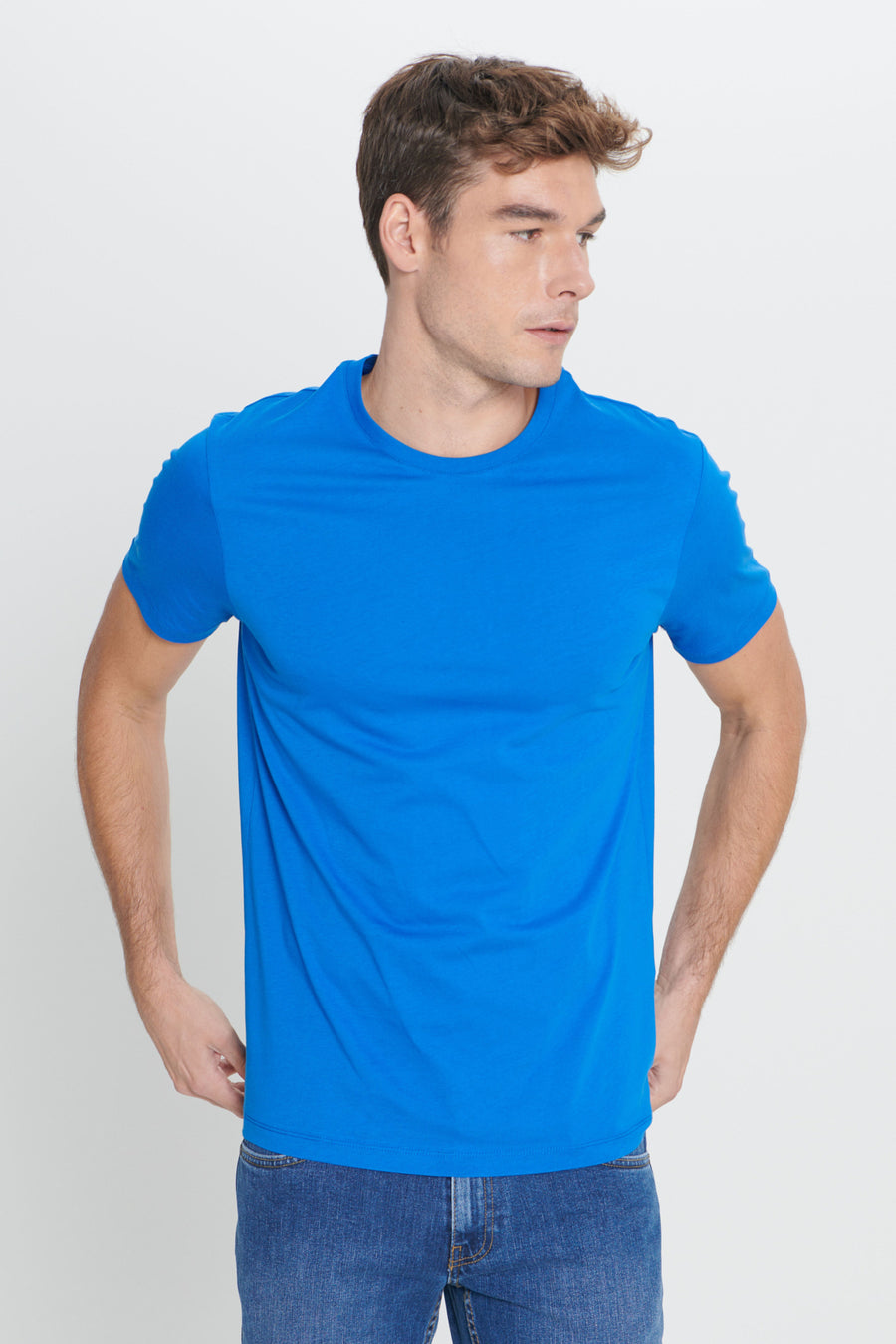 AC&Co / Altınyıldız Classics Erkek/unisex Beyaz %100 Pamuk Slim Fit Dar Kesim Bisiklet Yaka Basic Tişört - İndigo