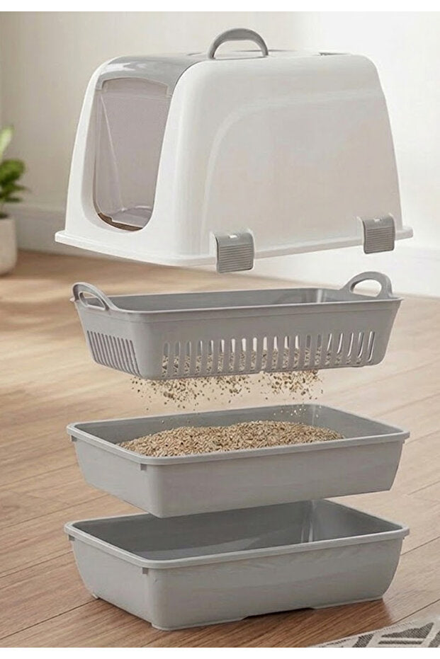 Petozi Elekli Kapalı Kedi Tuvaleti Xl Boy 40x37,5x50 Cm ( Kürek Hediyeli) - Mor
