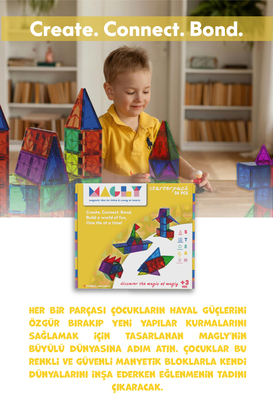 Magly Manyetik Yapı Blokları – Çocuklar Için Renkli 3 Boyutlu 36 Parça Manyetik Karo Oyun Seti