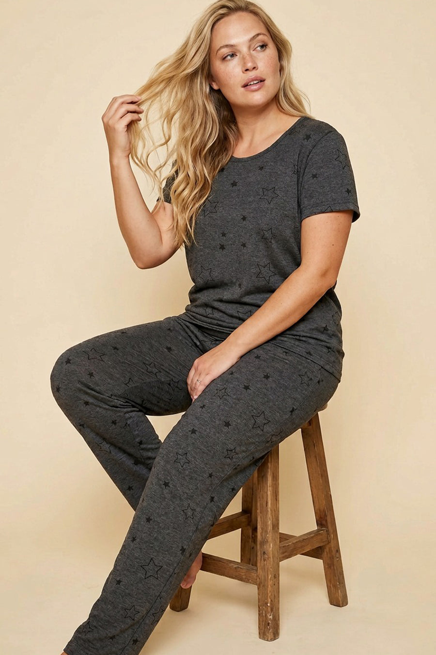 Siyah İnci Kırmızı Curve Büyük Beden Battal Boy Kısa Kollu Pamuklu Pijama Takımı - Siyah
