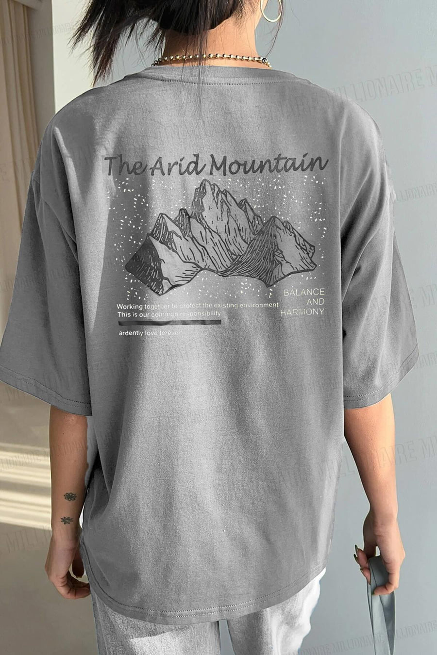 Teenage Millionaire Arid Mountain Gri Oversize Salas Boyfriend Kadın T-shirt - Gri