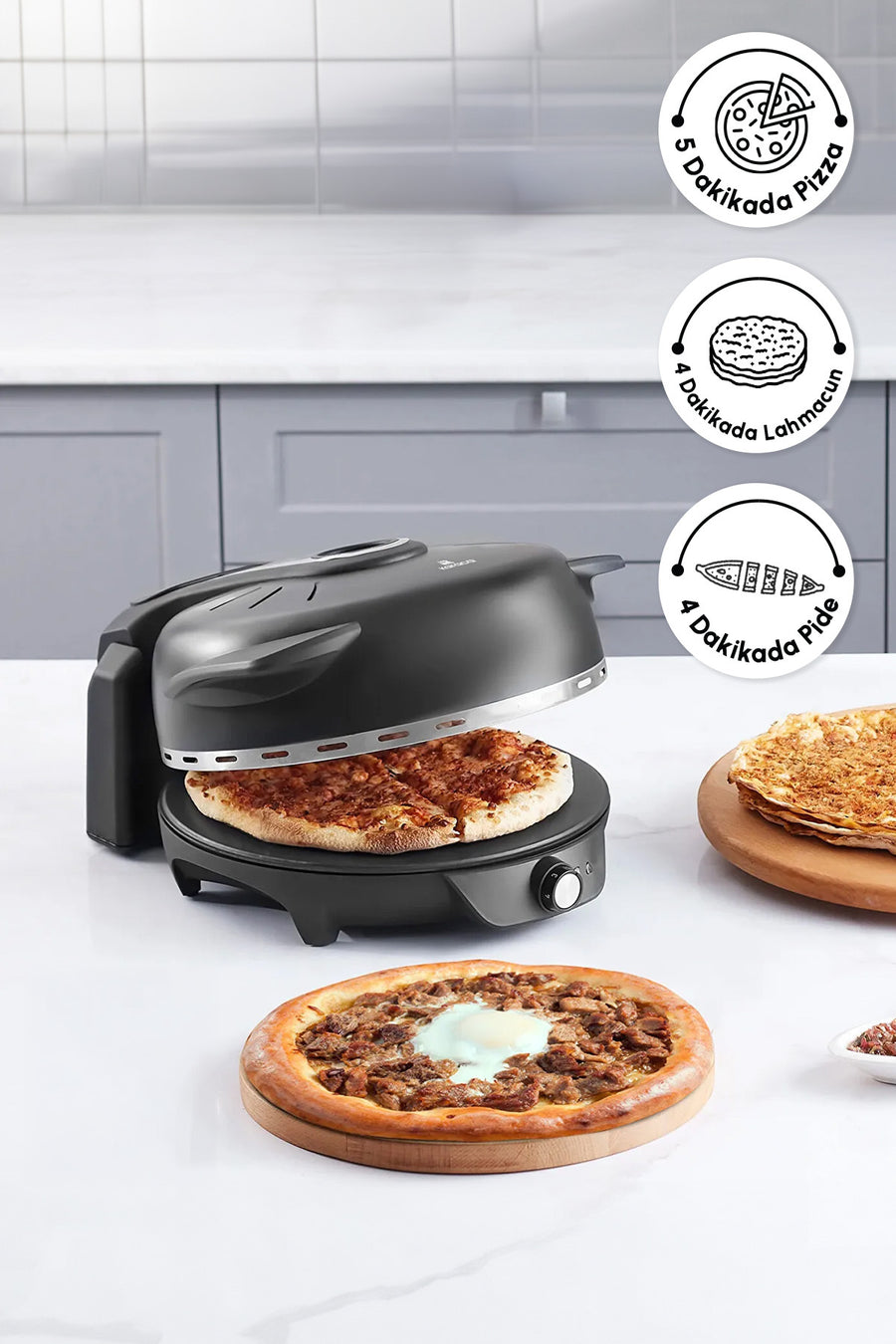 Karaca Gastro 10 in 1 Pizza Lahmacun ve Tandır Ekmeği Makinesi Biodiamond Matte Black - Black